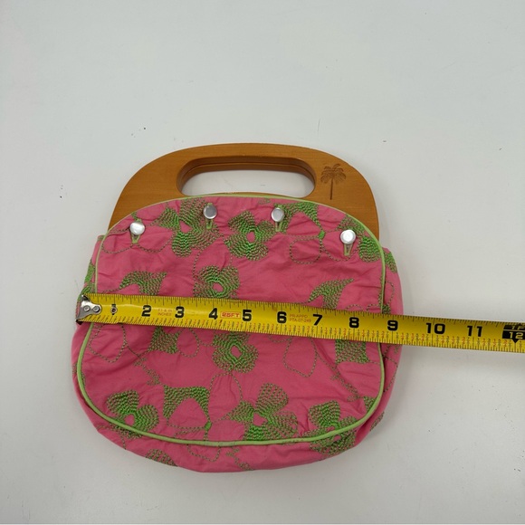Vintage Lilly Pulitzer Bermuda Bag Pink Green Wooden Handle - Picture 9 of 10